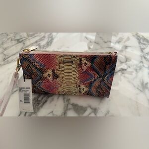 Brahmin pink over Snake  Clutch genuine leather